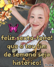 a picture of a woman with pink hair and the words feliz sexta-feira