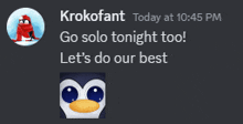 a screenshot of a conversation between krokofant and a penguin