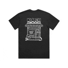 a black t-shirt that says kacey 's coffee shop