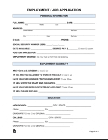 an employment / job application with a full name , address , social security number , e-mail , phone , and education