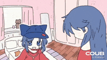 a cartoon drawing of a girl with a cat hat and the word coub on the bottom