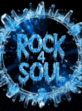 a logo for rock 4 soul surrounded by ice and crystals