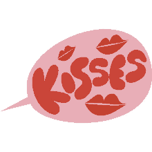 kisses red lips around kisses in red bubble letters inside a pink speech bubble muah lips love you