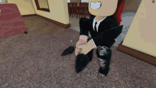 a cartoon character in a suit and tie is kneeling down on the floor
