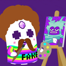 a cartoon drawing of a man with fake written on his shirt