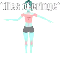 a 3d model of a girl with the words " dies of cringe " above her