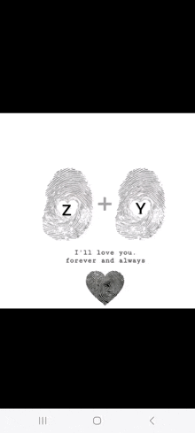 a couple of fingerprints with the words `` i 'll love you forever and always '' next to a heart .