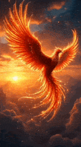 a phoenix is flying in the sky with its wings outstretched .