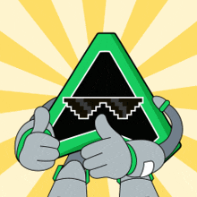 a cartoon character giving a thumbs up with a green triangle on its head