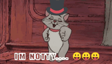 a cartoon cat wearing a top hat with the words i 'm notty below it