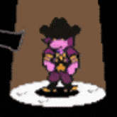 a pixel art of a person wearing a cowboy hat and a vest .