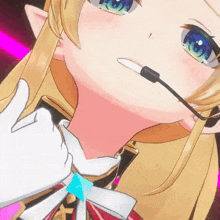 a close up of a girl with a microphone on her head