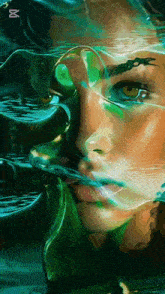 a painting of a woman 's face in the water with the letter x on the bottom