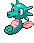 a pixel art drawing of a seahorse with wings and a pink tail .