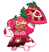 a cartoon character with a heart shaped shield and a cherry on her head