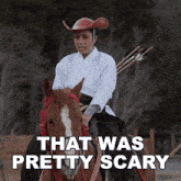 a woman riding a horse with the words that was pretty scary written below her
