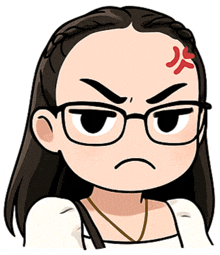 a cartoon drawing of a girl with glasses and an angry expression on her face