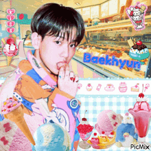 a picture of a boy with the name baekhyun written on it