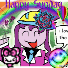 a happy sunday greeting card with a cartoon girl