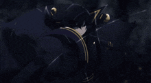 a black and gold anime character with the number 7 on his sleeve