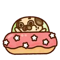 a pug dog is sleeping in a doughnut with stars on it