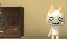 a cartoon cat is standing in front of a wooden box