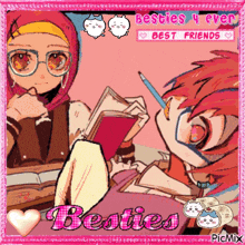 a picture of a girl and a boy with the words besties 4 ever