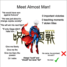 a poster that says meet almost man on the bottom