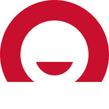a red circle with a white circle in the middle with a smile on it