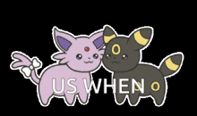 a cartoon of two cats kissing with the words " us when " above them
