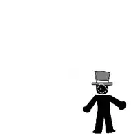two stick figures wearing top hats and sunglasses are standing next to each other .