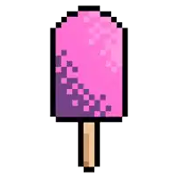 a pixel art drawing of a pink and purple ice cream cone on a stick .
