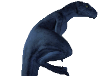 a blue dinosaur with yellow eyes is sitting on a white surface