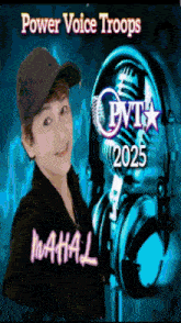 a poster for the power voice troops shows a woman in a baseball cap