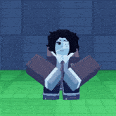 a cartoon character in a suit and tie is standing on a green tile floor