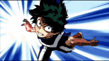 deku from my hero academia is flying through the air .