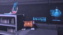 an illustration of a skeleton is displayed on a monitor