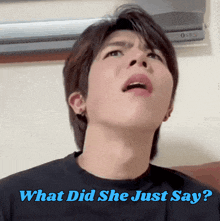 a man making a funny face with the words what did she just say