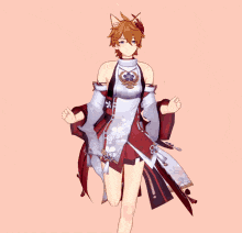 a cartoon character is wearing a red and white dress and has cat ears on his head .