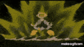 a cartoon character is standing in front of a large explosion .