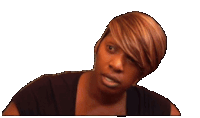 a woman in a black shirt is making a silly face