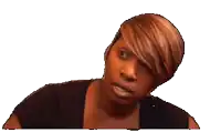 a woman in a black shirt is making a silly face