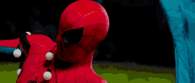 a close up of a spiderman costume with lights on it