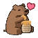 a brown bear is holding a bucket of honey and a heart .