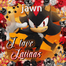 a picture of shadow the hedgehog with the words " i love jawns " on it