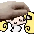a cartoon girl with blonde hair is wearing a hat and a slipper .