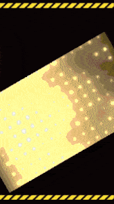 a pixel art of a yellow and brown background with a yellow caution line in the corner