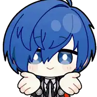 a cartoon drawing of a boy with blue hair