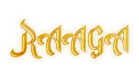 the word raaga is written in gold letters on a white background