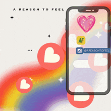 an illustration of a cell phone with the words " a reason to feel " below it